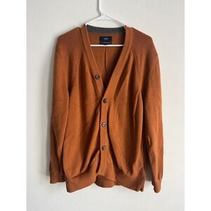 1901 Cardigan Sweater Mens Medium Rust Orange Cotton Tight Knit Button Front